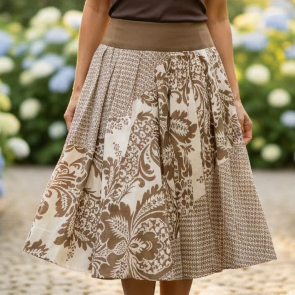 DKNY SILK PAISLEY SKIRT TAN BEIGE CIRCLE MAXI SZ6